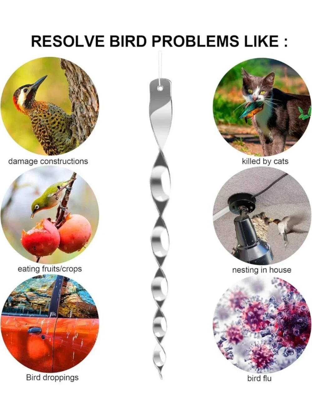 30 Pack Bird Deterrents - Reflective Scare Rods for Garden, Outdoor Bird